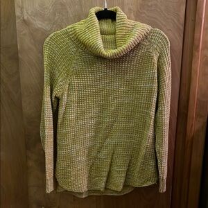 Pastel Green Turtleneck Sweater with Cozy Collar and Knit Texture